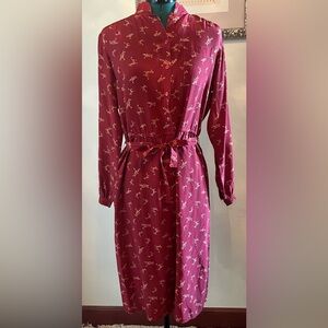 Vintage Diane Von Furstenberg Burgundy Print Long Sleeve Silk Shirtdress size 12